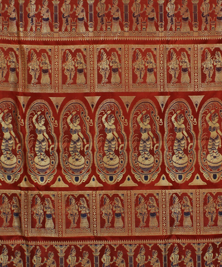 Rust handwoven silk meenakari baluchari saree