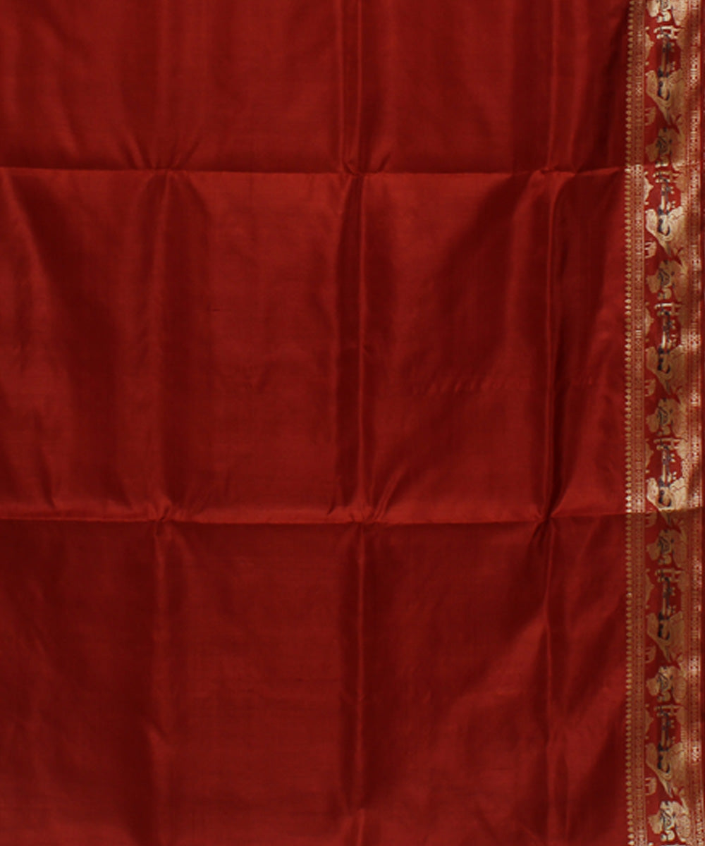 Rust handwoven silk meenakari baluchari saree