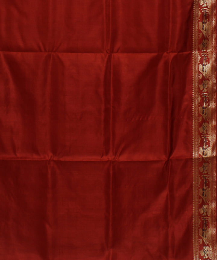 Rust handwoven silk meenakari baluchari saree