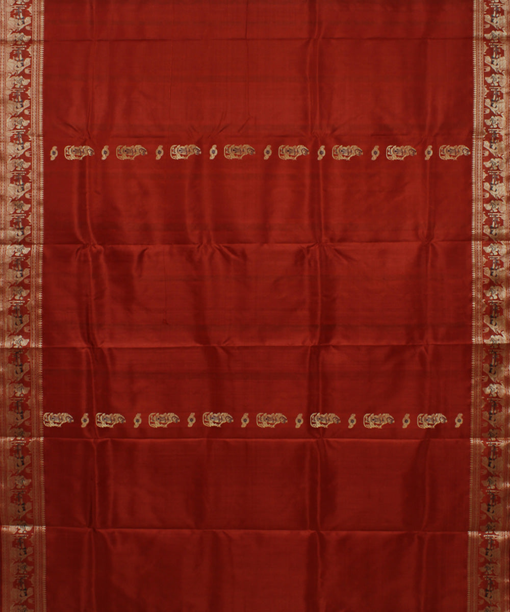 Rust handwoven silk meenakari baluchari saree