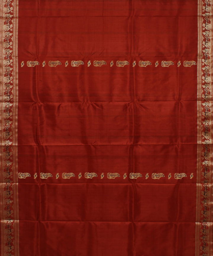 Rust handwoven silk meenakari baluchari saree