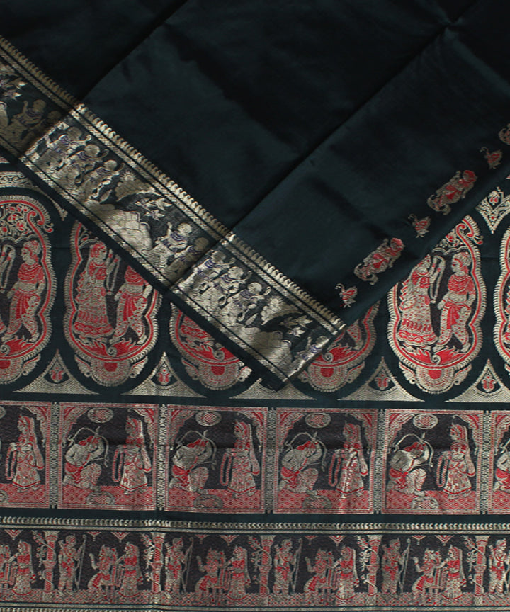 Bottle green handwoven silk meenakari baluchari saree