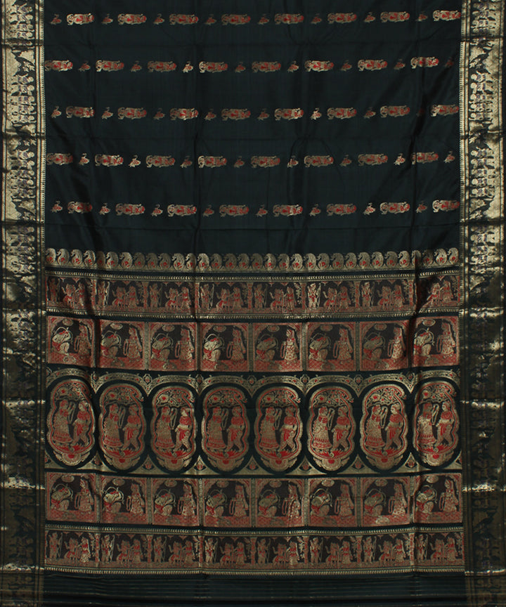 Bottle green handwoven silk meenakari baluchari saree