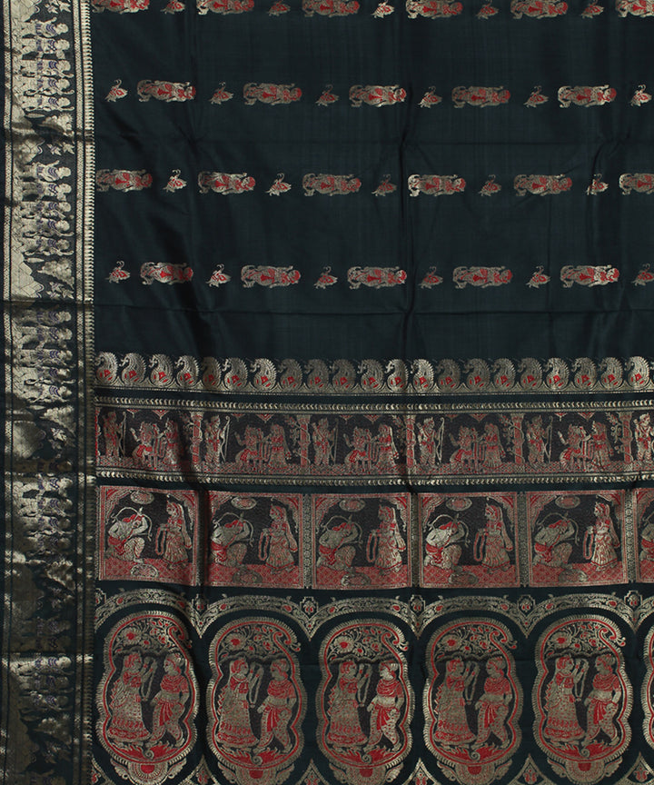 Bottle green handwoven silk meenakari baluchari saree