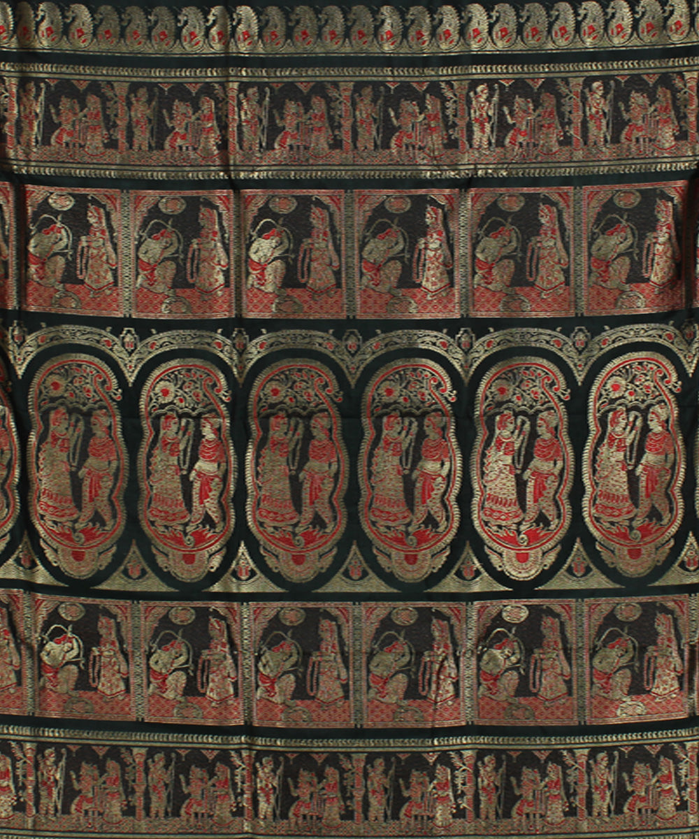 Bottle green handwoven silk meenakari baluchari saree