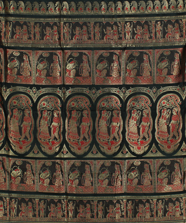 Bottle green handwoven silk meenakari baluchari saree