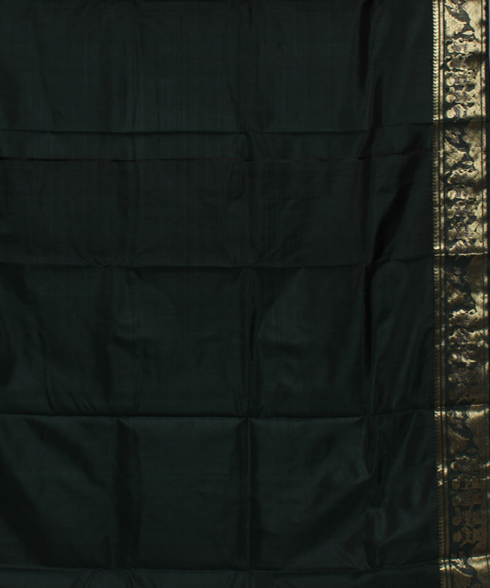 Bottle green handwoven silk meenakari baluchari saree