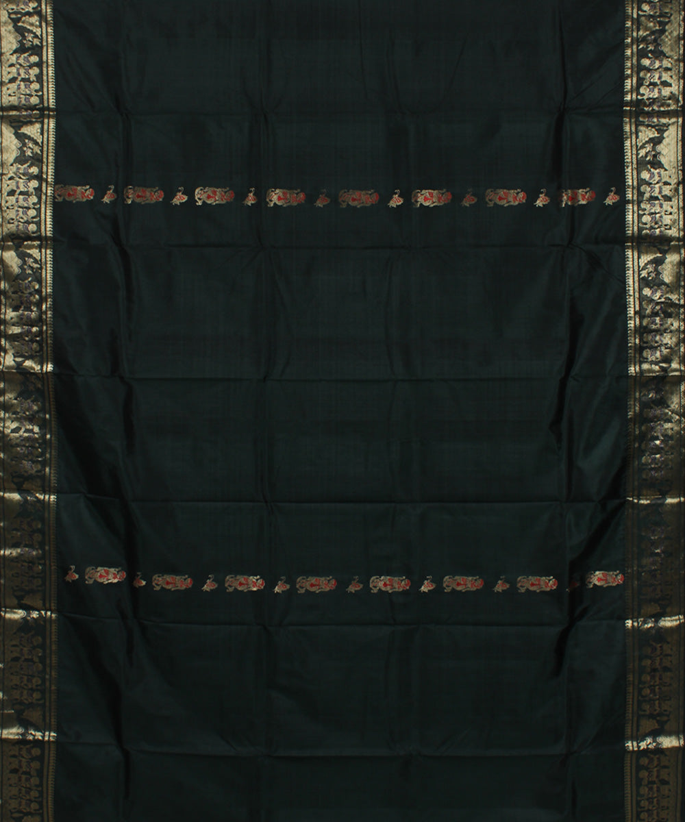 Bottle green handwoven silk meenakari baluchari saree