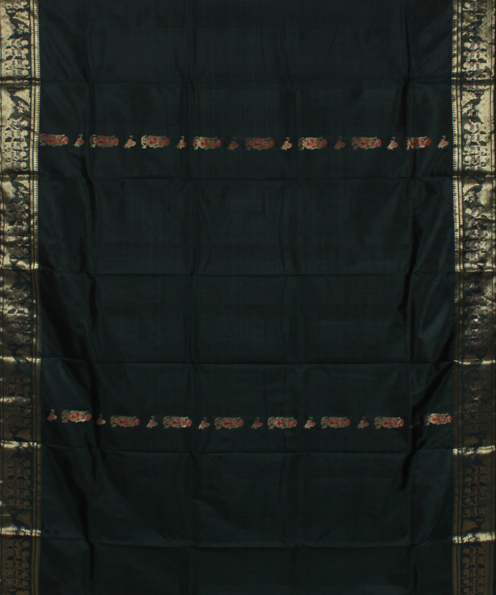 Bottle green handwoven silk meenakari baluchari saree