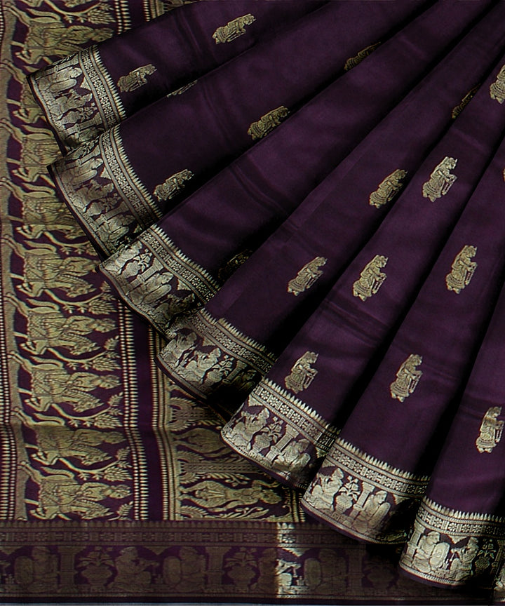 Chocolate purple dual shaded handwoven baluchari silk saree