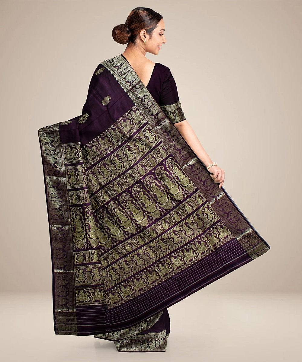 Chocolate purple dual shaded handwoven baluchari silk saree