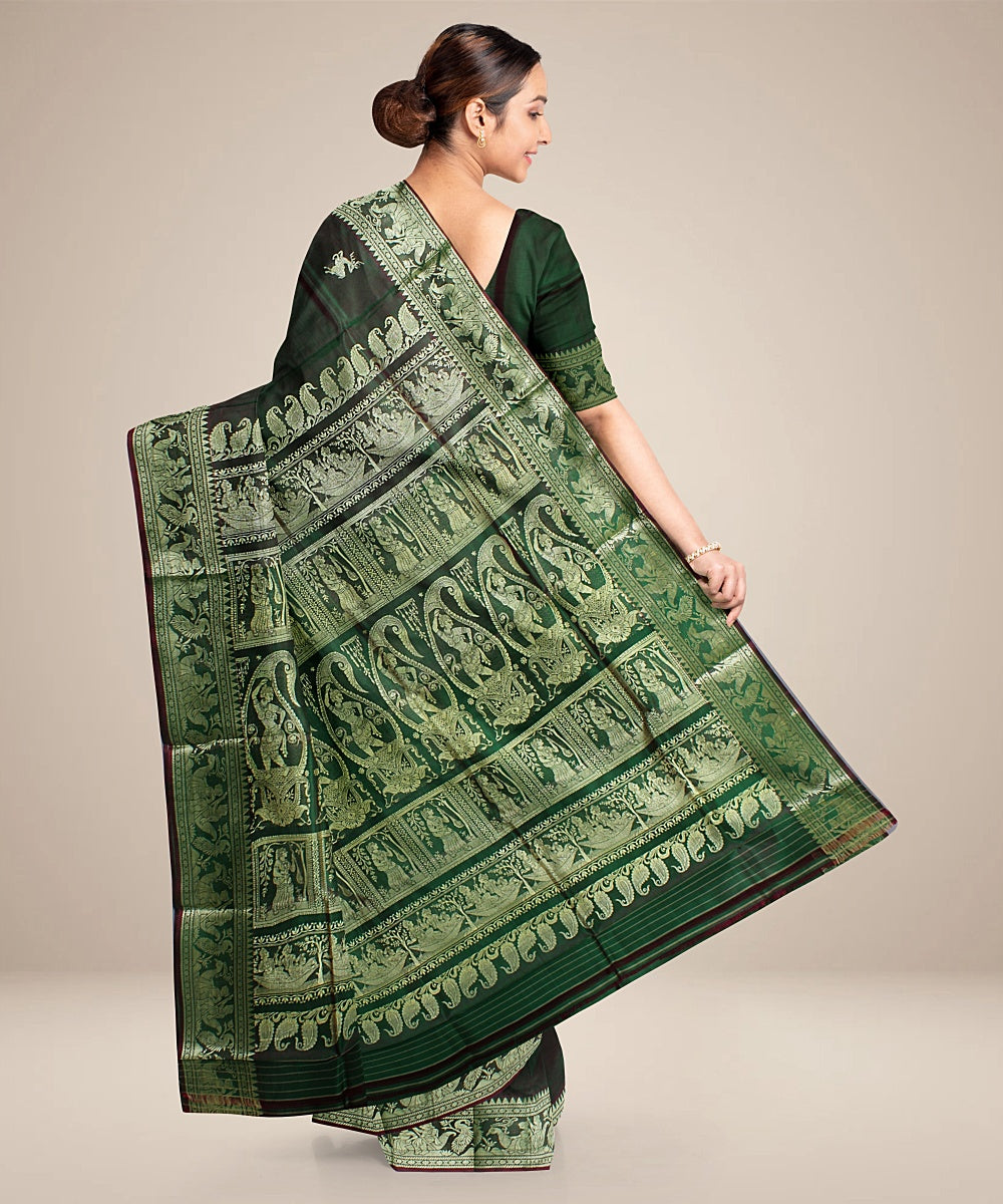 Rani green dual shaded baluchari handwoven silk saree