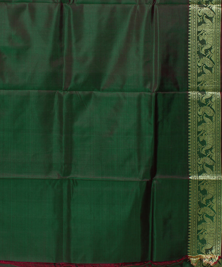 Rani green dual shaded baluchari handwoven silk saree