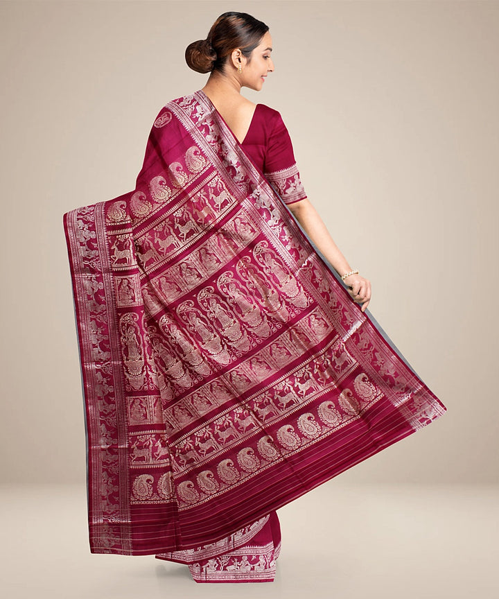 Strawberry red handwoven baluchari silk saree