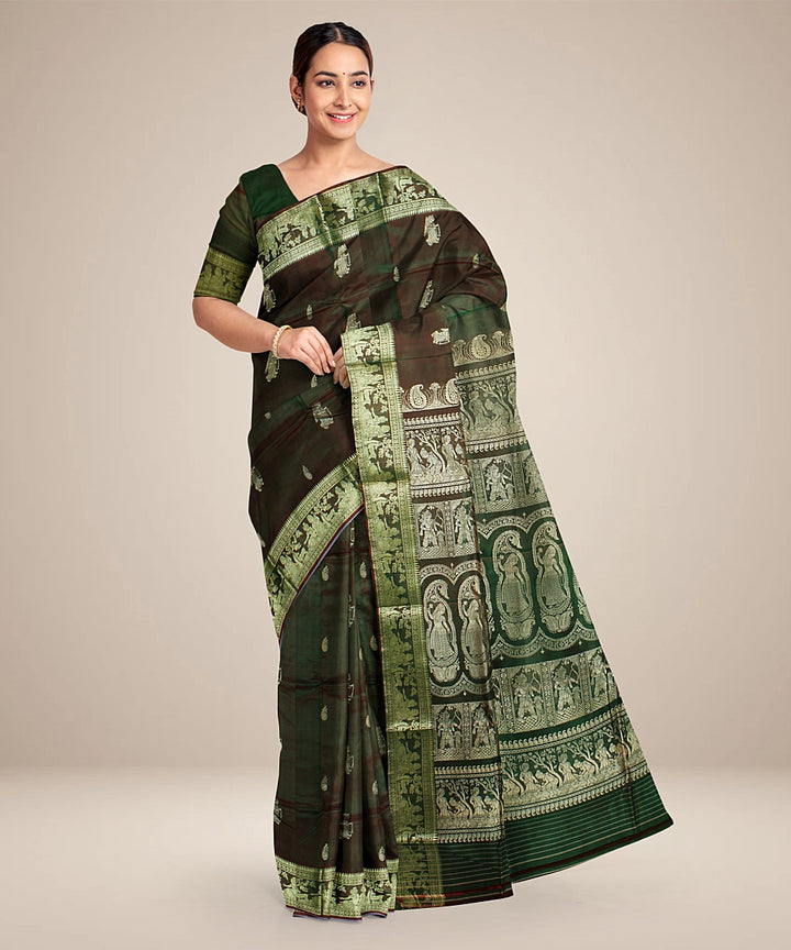 Rani green dual shaded handwoven baluchari silk saree