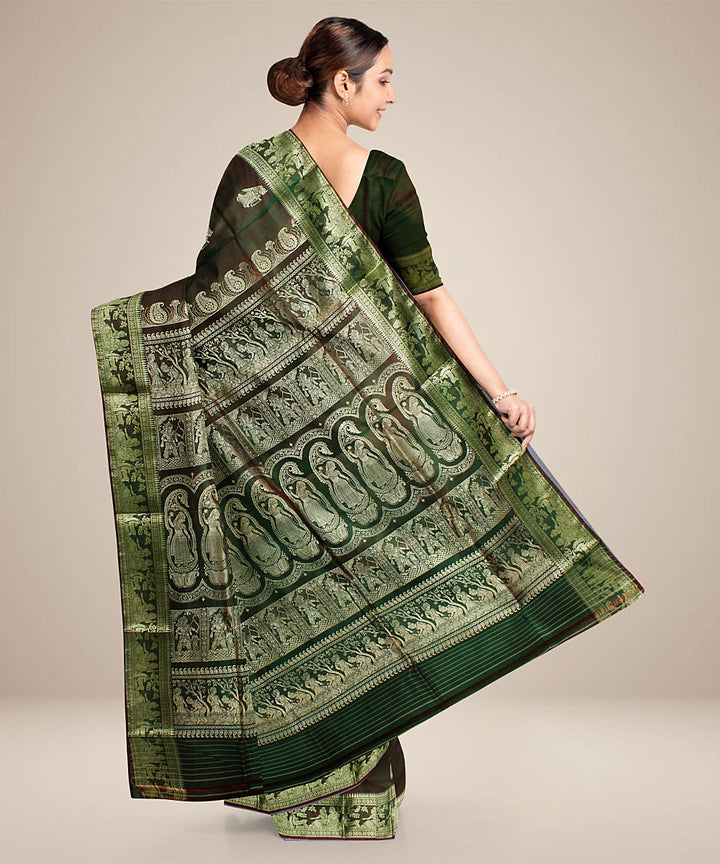 Rani green dual shaded handwoven baluchari silk saree