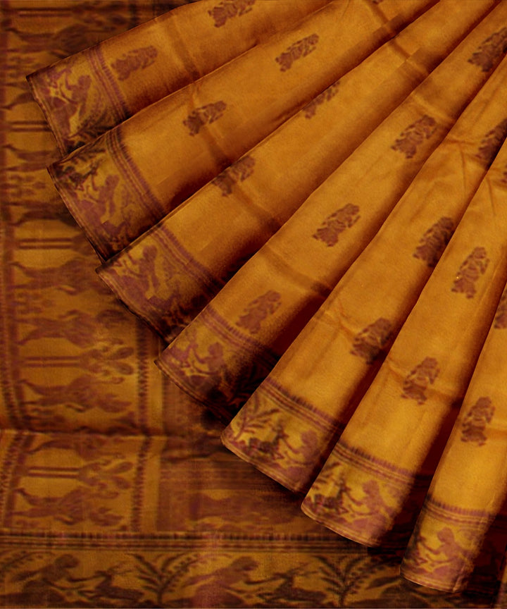 Mustard handwoven baluchari silk saree