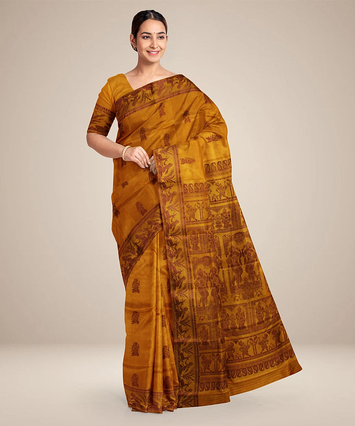 Mustard handwoven baluchari silk saree