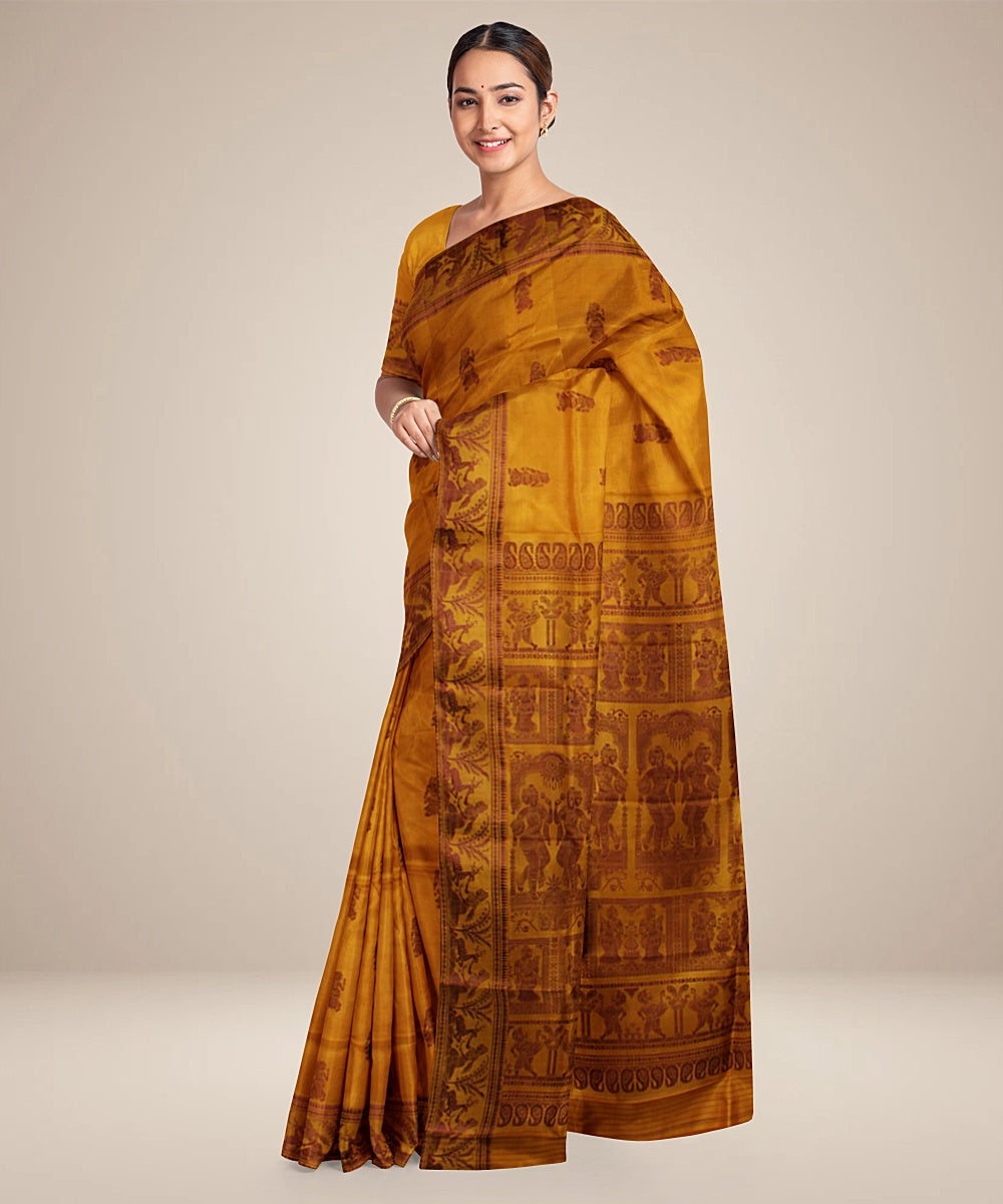 Mustard handwoven baluchari silk saree