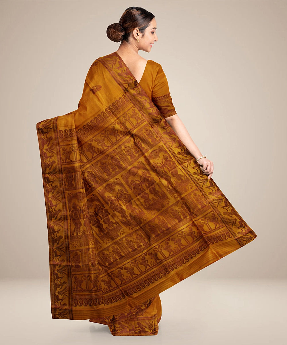 Mustard handwoven baluchari silk saree