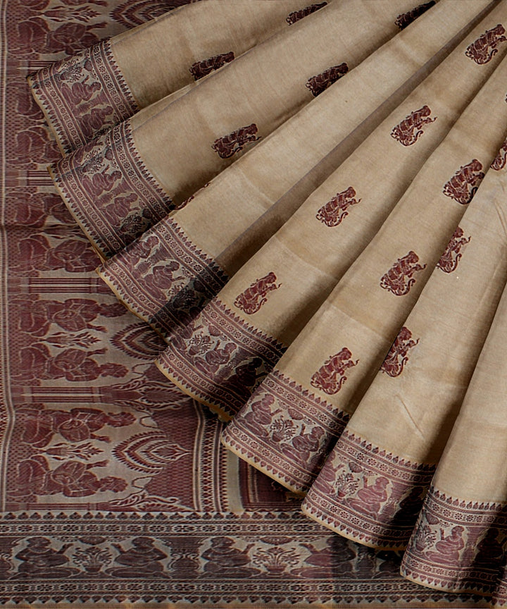 Beige handwoven baluchari silk saree