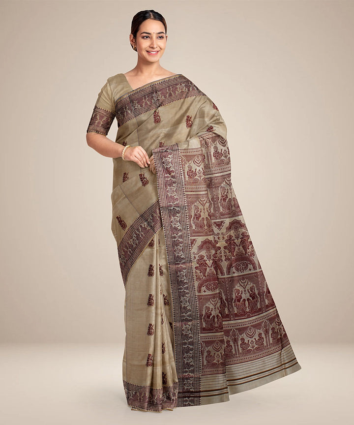 Beige handwoven baluchari silk saree