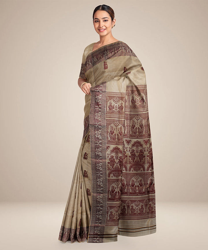 Beige handwoven baluchari silk saree