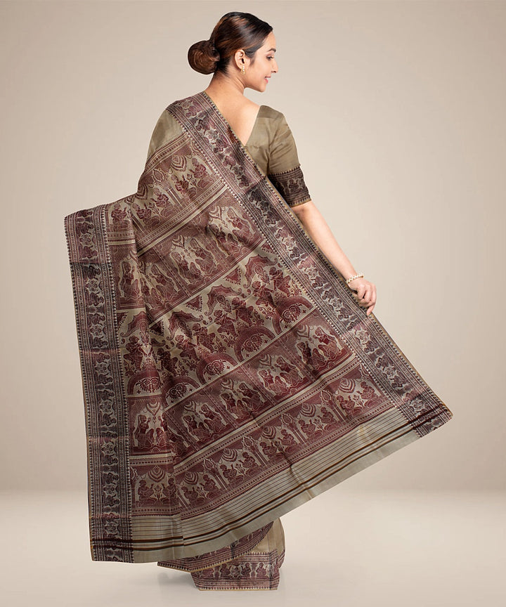 Beige handwoven baluchari silk saree