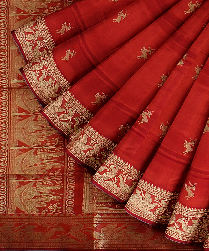 Carrot orange handwoven baluchari silk saree