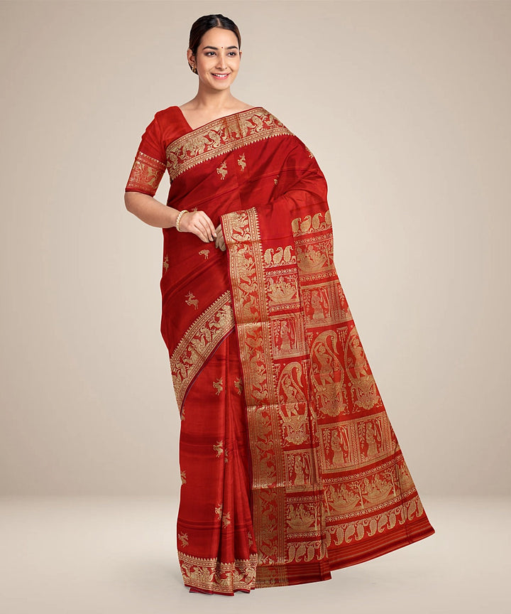 Carrot orange handwoven baluchari silk saree