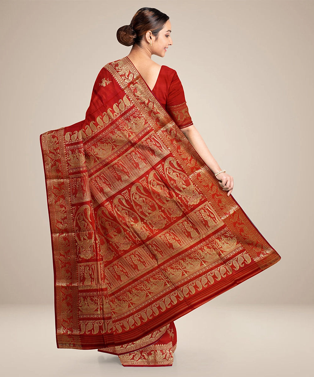 Carrot orange handwoven baluchari silk saree