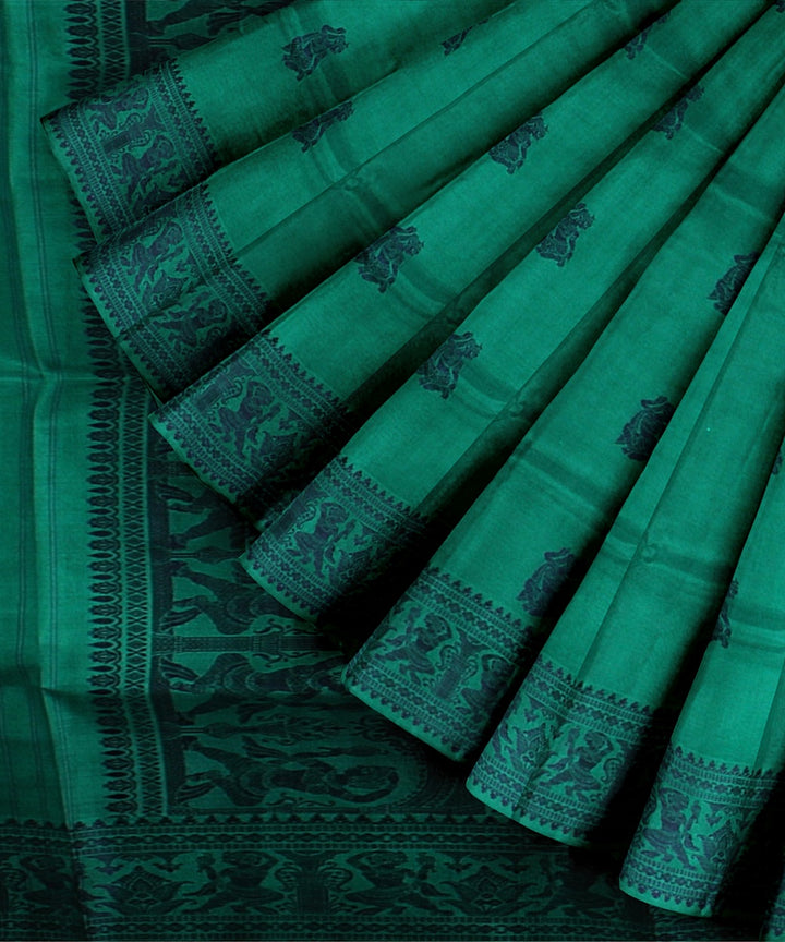 Sea green handwoven baluchari silk saree