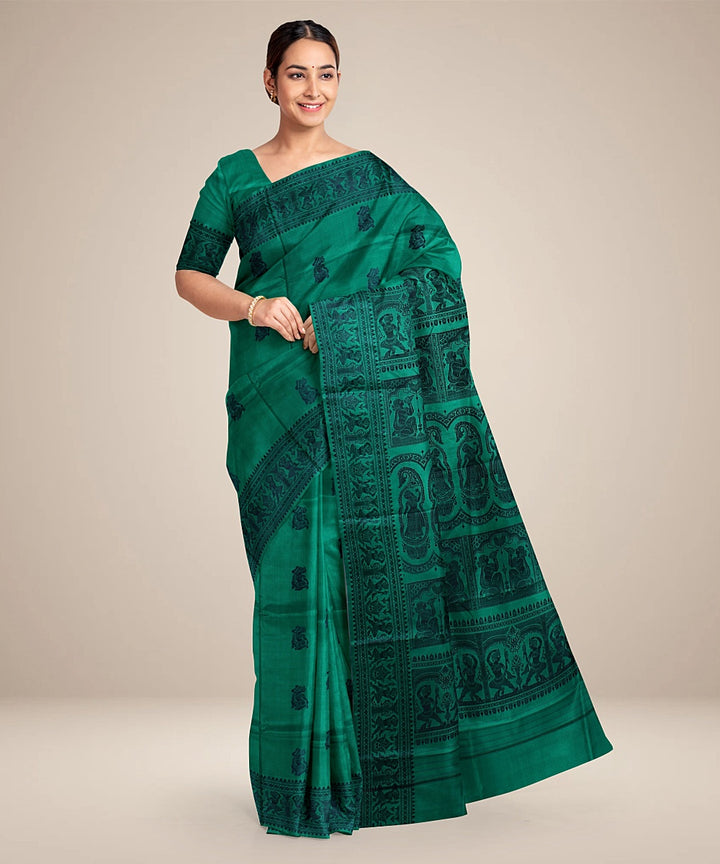 Sea green handwoven baluchari silk saree