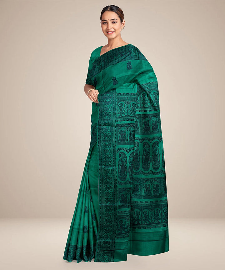 Sea green handwoven baluchari silk saree