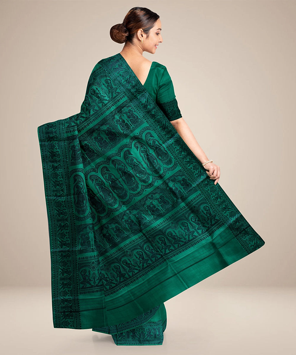 Sea green handwoven baluchari silk saree