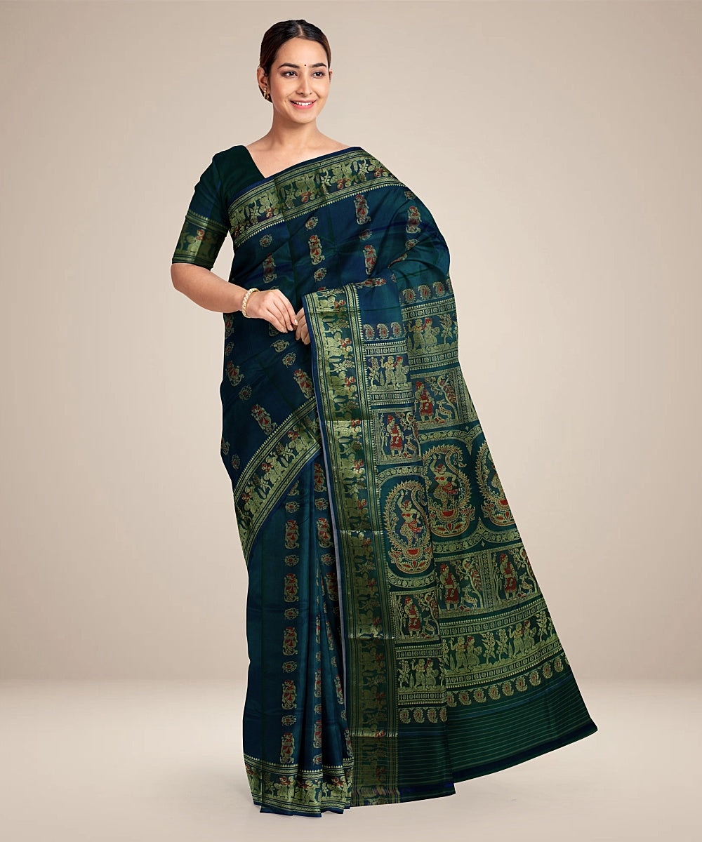 Peacock green handwoven meenakari baluchari silk saree