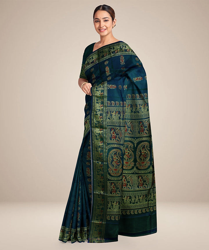 Peacock green handwoven meenakari baluchari silk saree