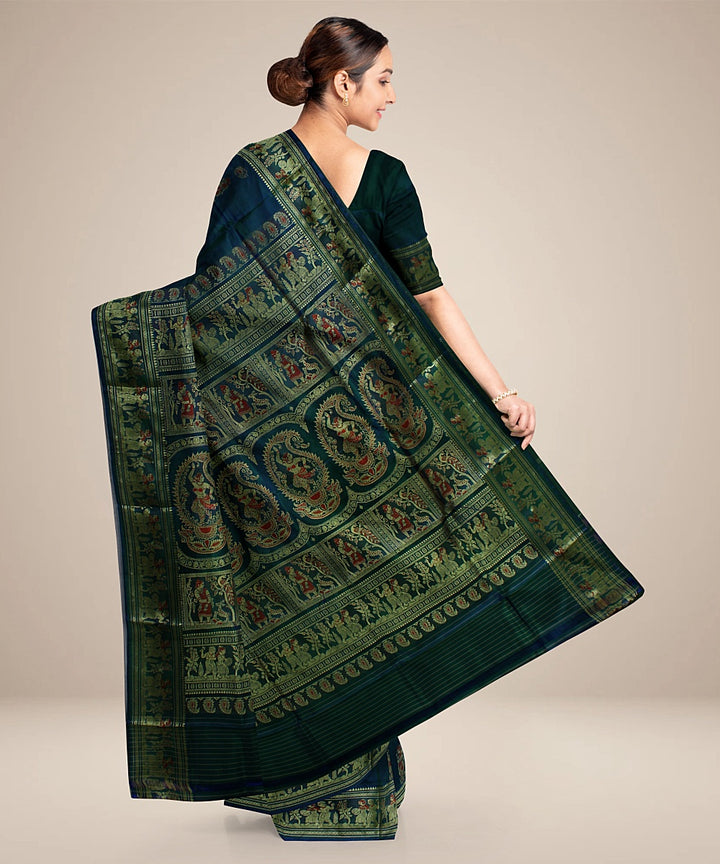 Peacock green handwoven meenakari baluchari silk saree