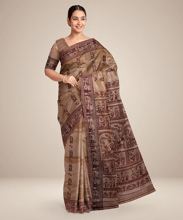 Peach handwoven meenakari baluchari silk saree