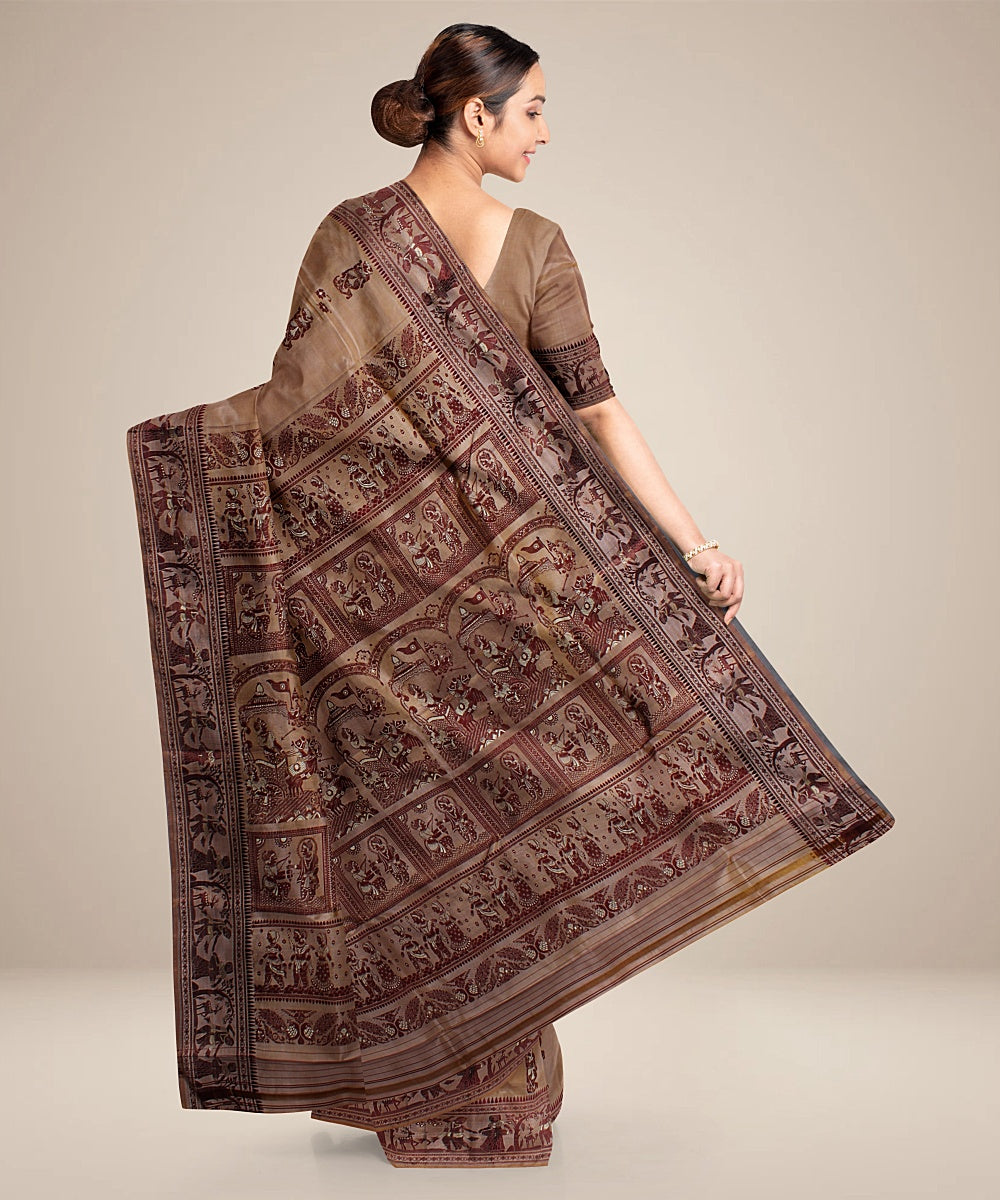 Peach handwoven meenakari baluchari silk saree