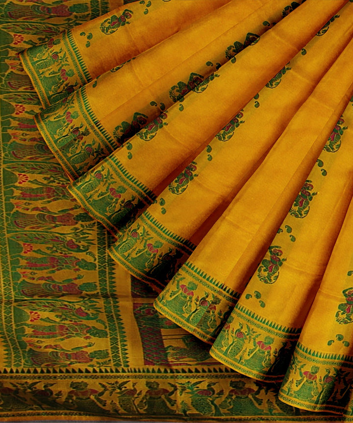 Yellow handwoven meenakari baluchari silk saree