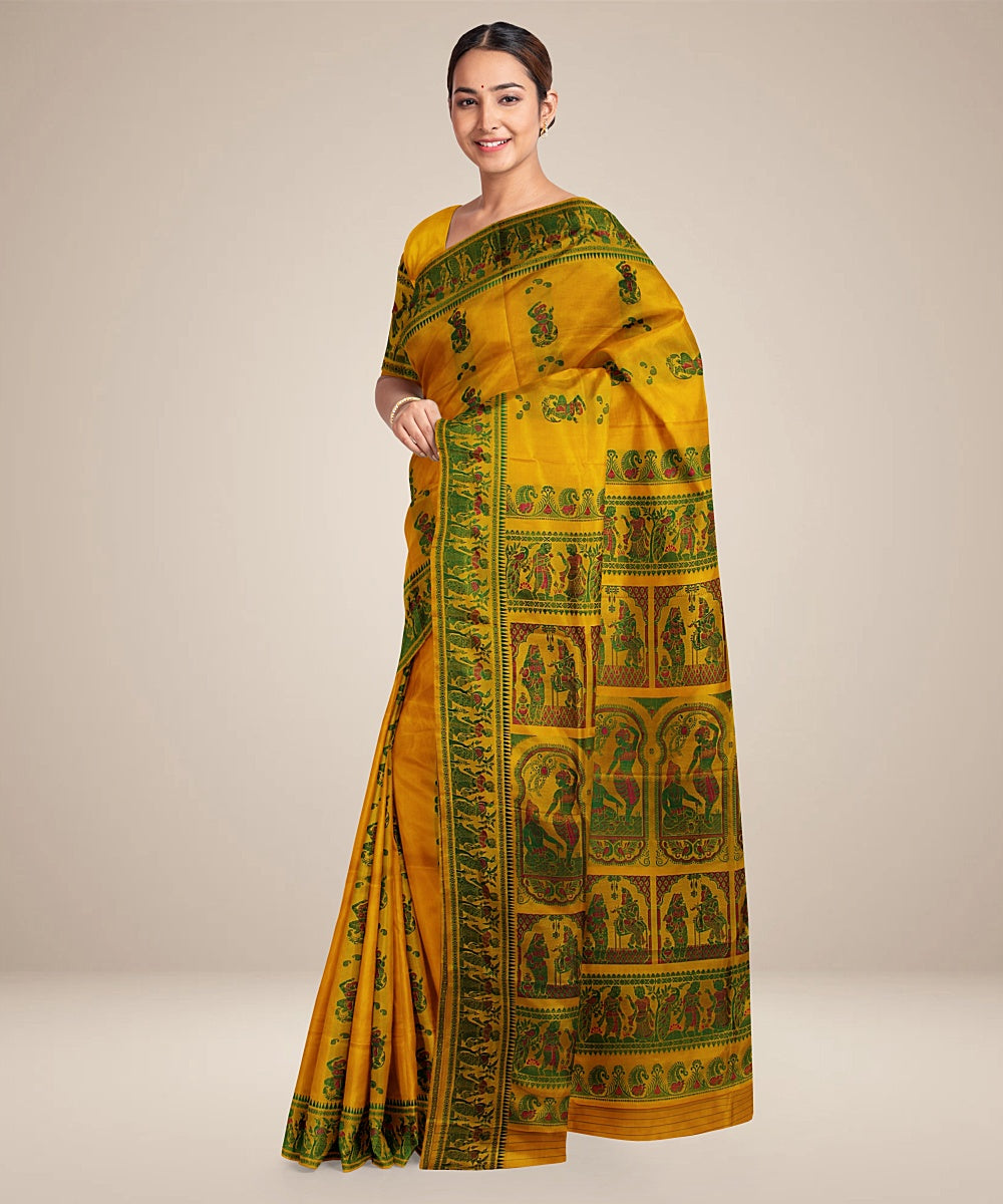 Yellow handwoven meenakari baluchari silk saree