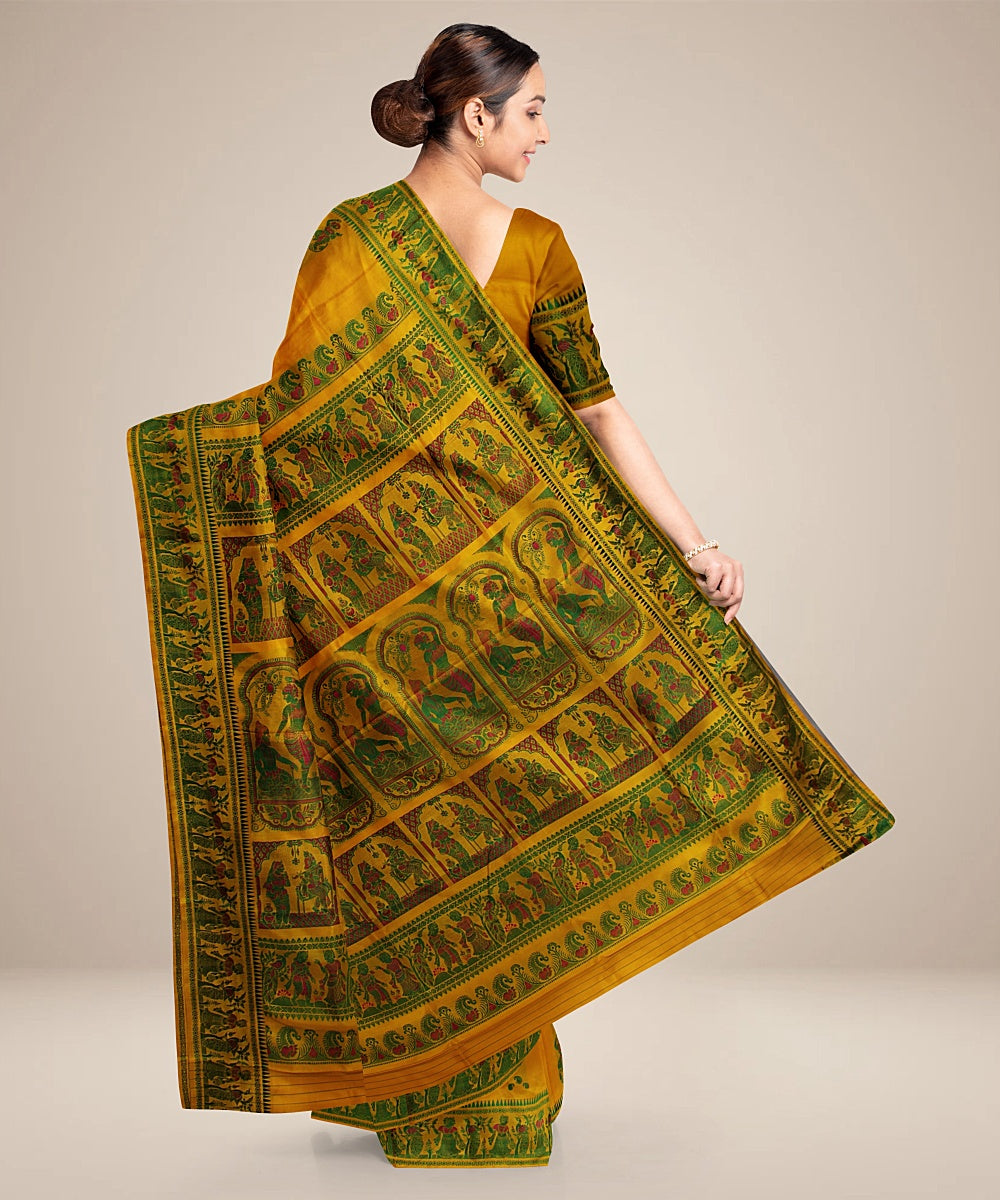 Yellow handwoven meenakari baluchari silk saree