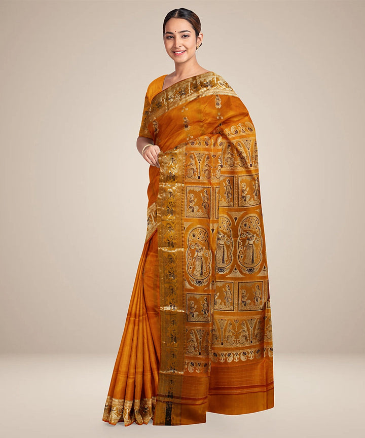 Mustard yellow handwoven swarnachari baluchari silk saree