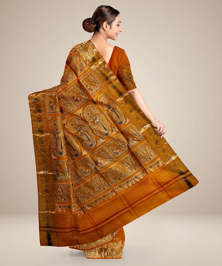 Mustard yellow handwoven swarnachari baluchari silk saree