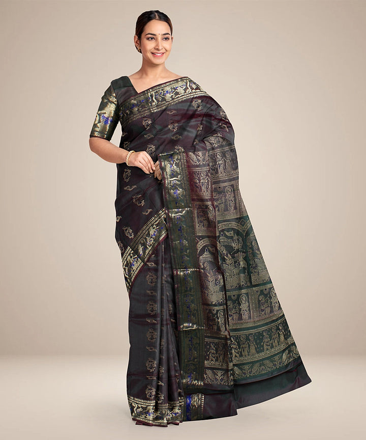 Pista green dual shaded handwoven swarnachari baluchari silk saree