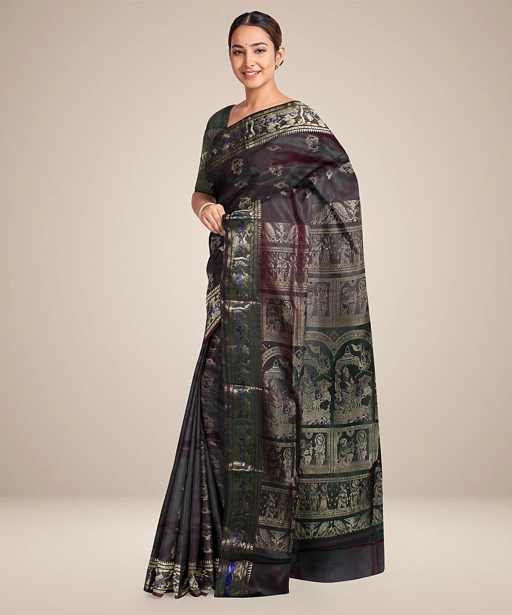 Pista green dual shaded handwoven swarnachari baluchari silk saree