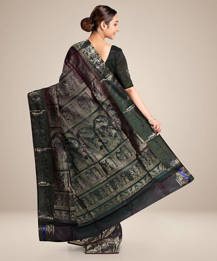 Pista green dual shaded handwoven swarnachari baluchari silk saree