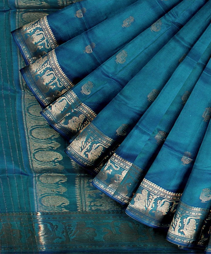 Sea green handwoven swarnachari baluchari silk saree