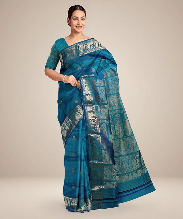 Sea green handwoven swarnachari baluchari silk saree